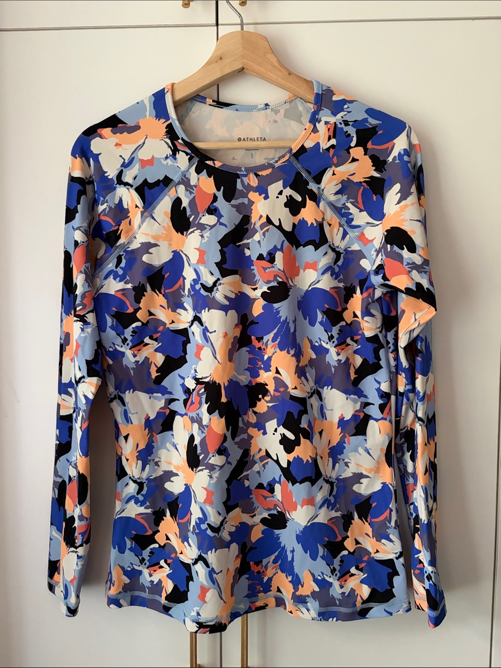 Athleta Long-Sleeve Floral Swim Coverup in Blue, Peach, Black, White